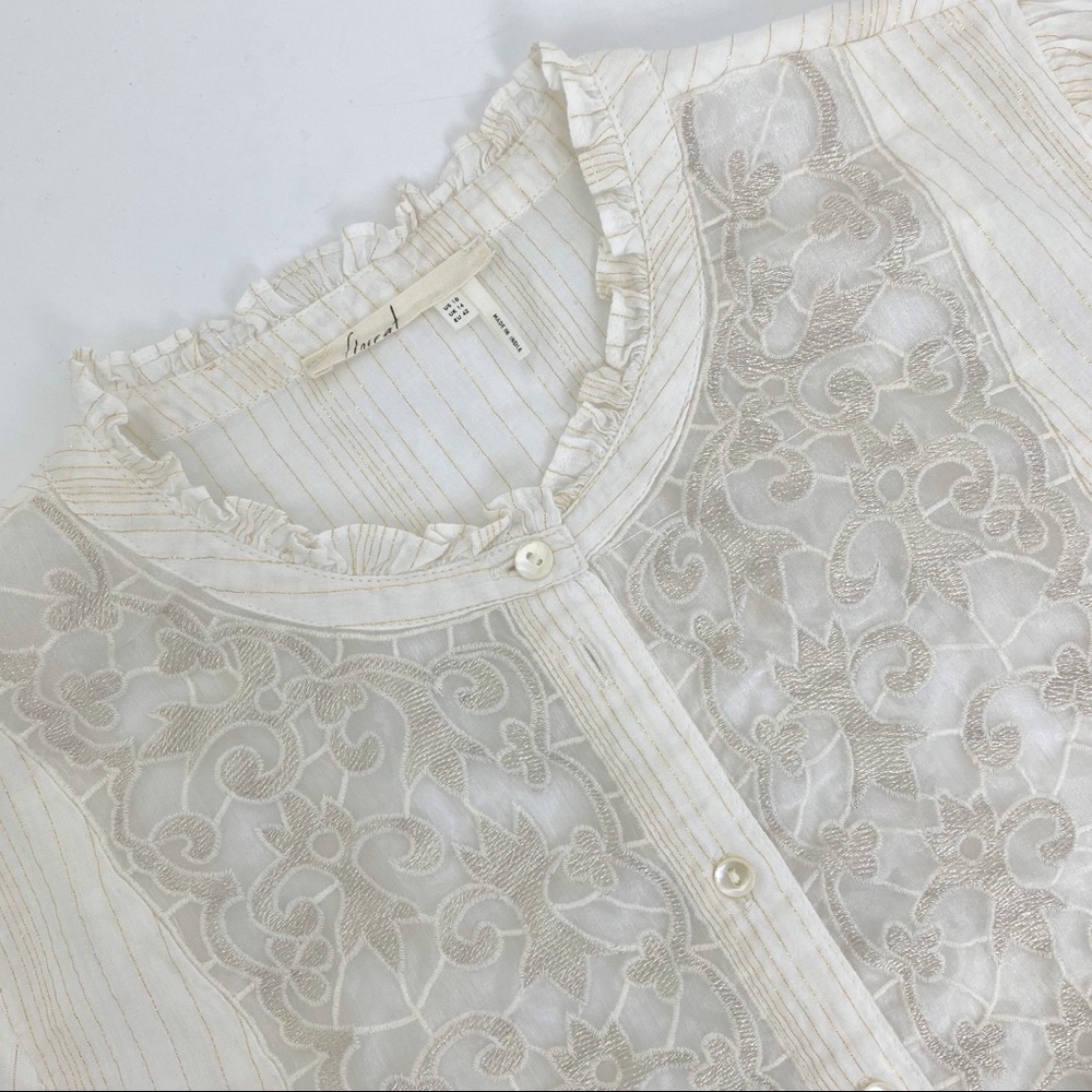 Anthropologie Cream Embroidered Peplum Blouse - Picture 5 of 11